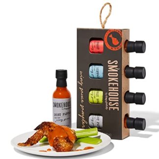Smokehouse by Thoughtfully, Wing Sauce Sampler Set, Flavors Include Buffalo Sauce, Honey BBQ, Ghost Pepper, and Sweet & Spicy, Wing Sauce Variety Pack, Set of 4